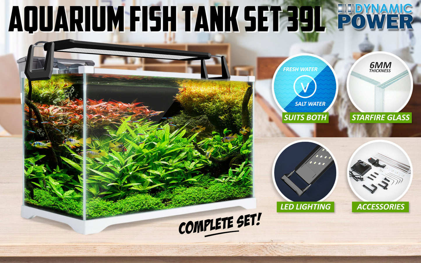 Aquarium Starfire Glass Fish Tank Set Filter Pump 39L V274-AQ-FT35L