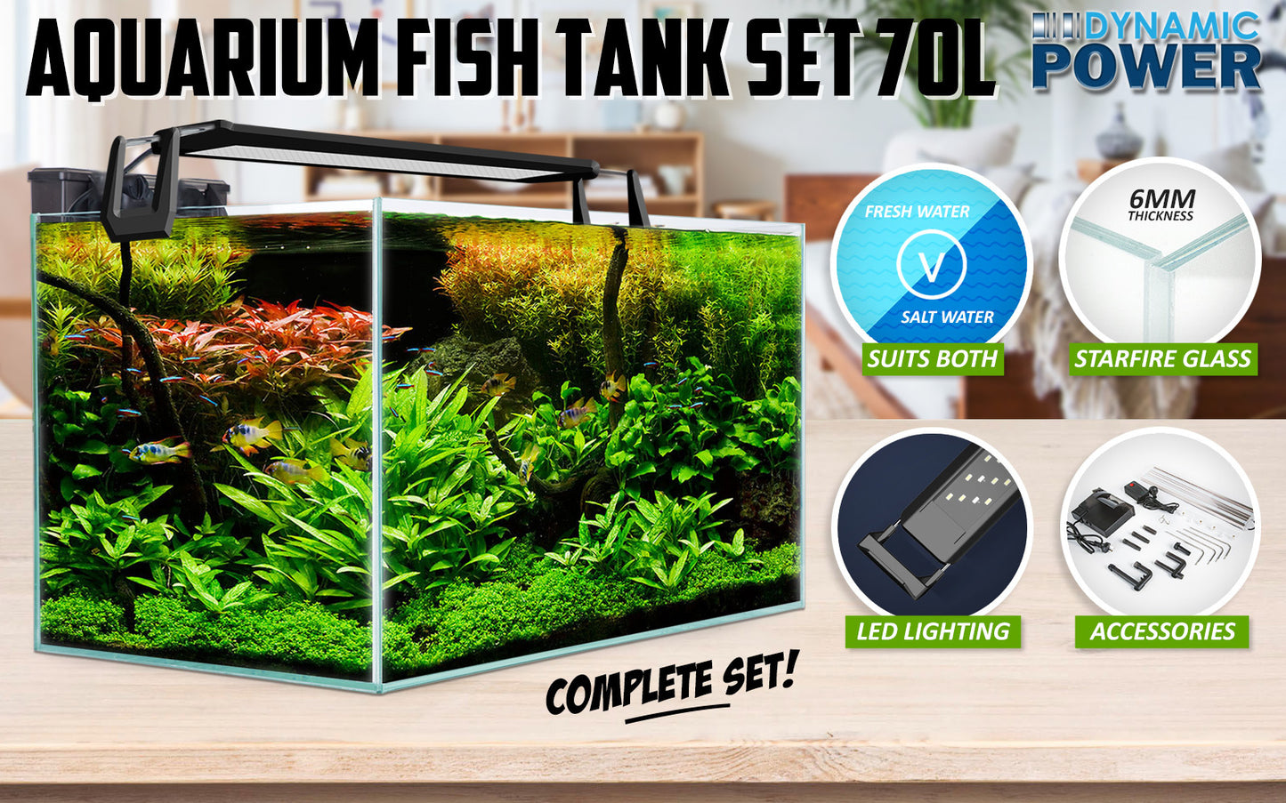 Aquarium Starfire Glass Fish Tank Set Filter Pump 70L V274-AQ-FT70L
