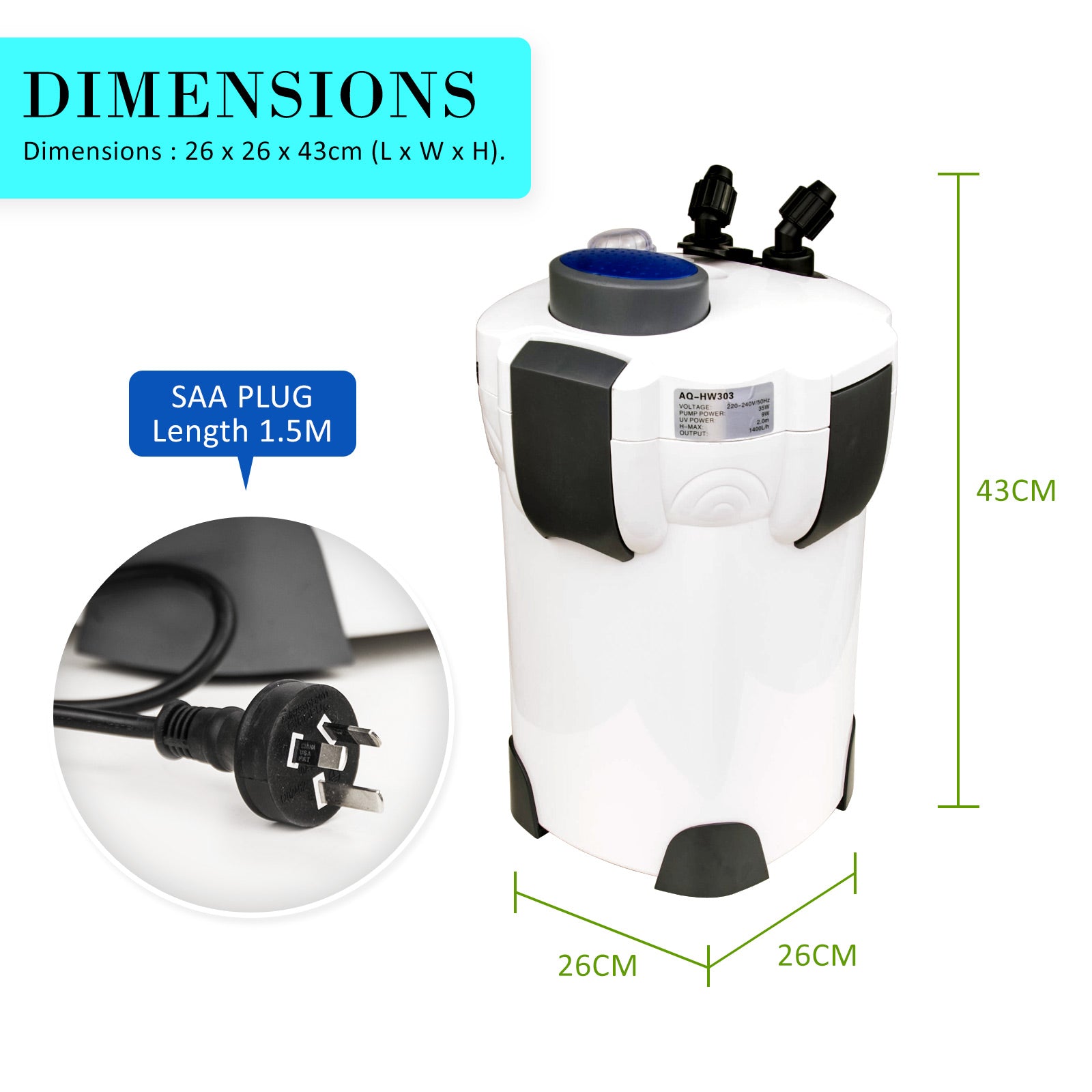 Aquarium UV Light External Canister Filter 1400L/H + Media Kit V274-AQ-HW303
