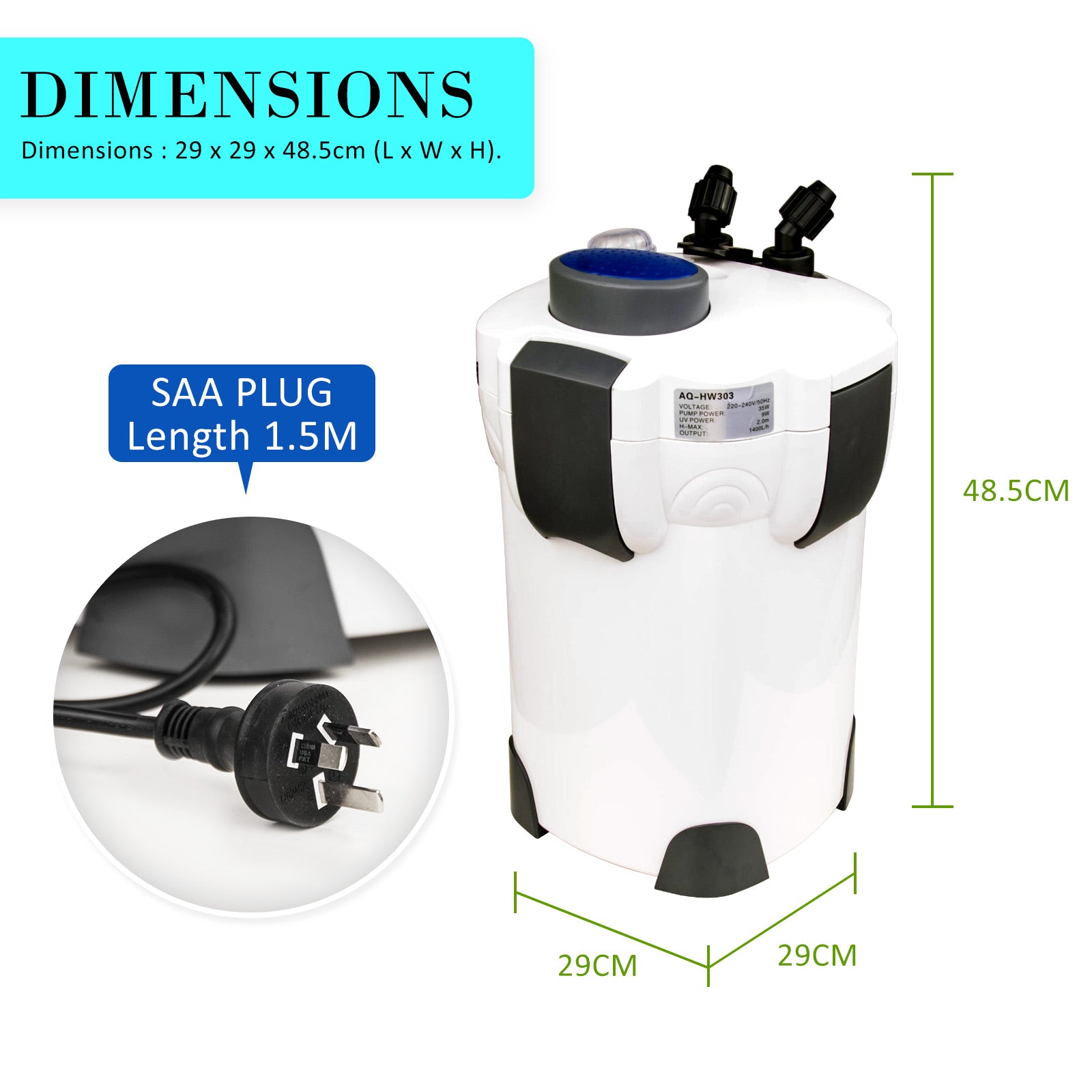 Aquarium UV Light External Canister Filter 2000L/H + Media Kit V274-AQ-HW304