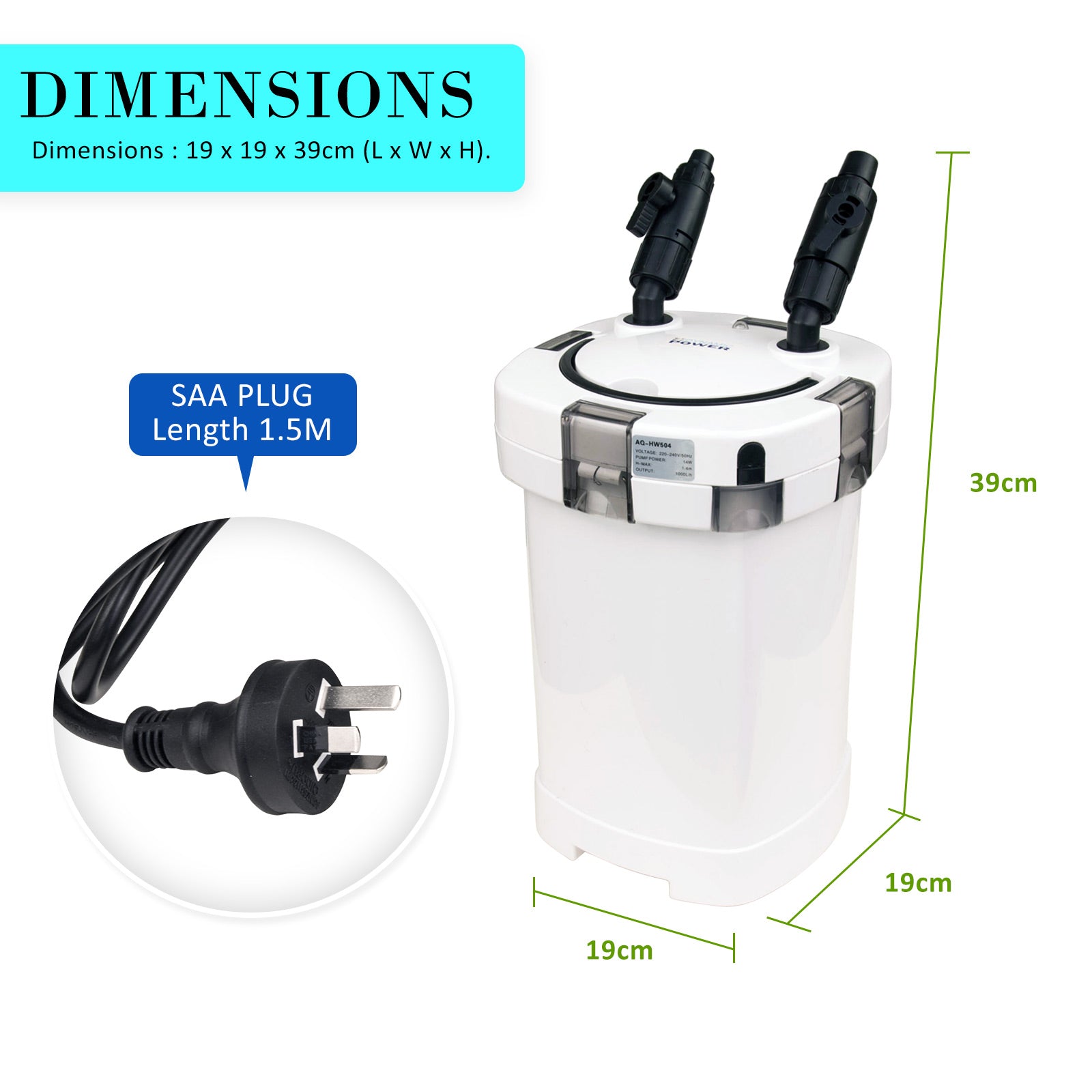 Aquarium External Canister Filter 1000L/H V274-AQ-HW504