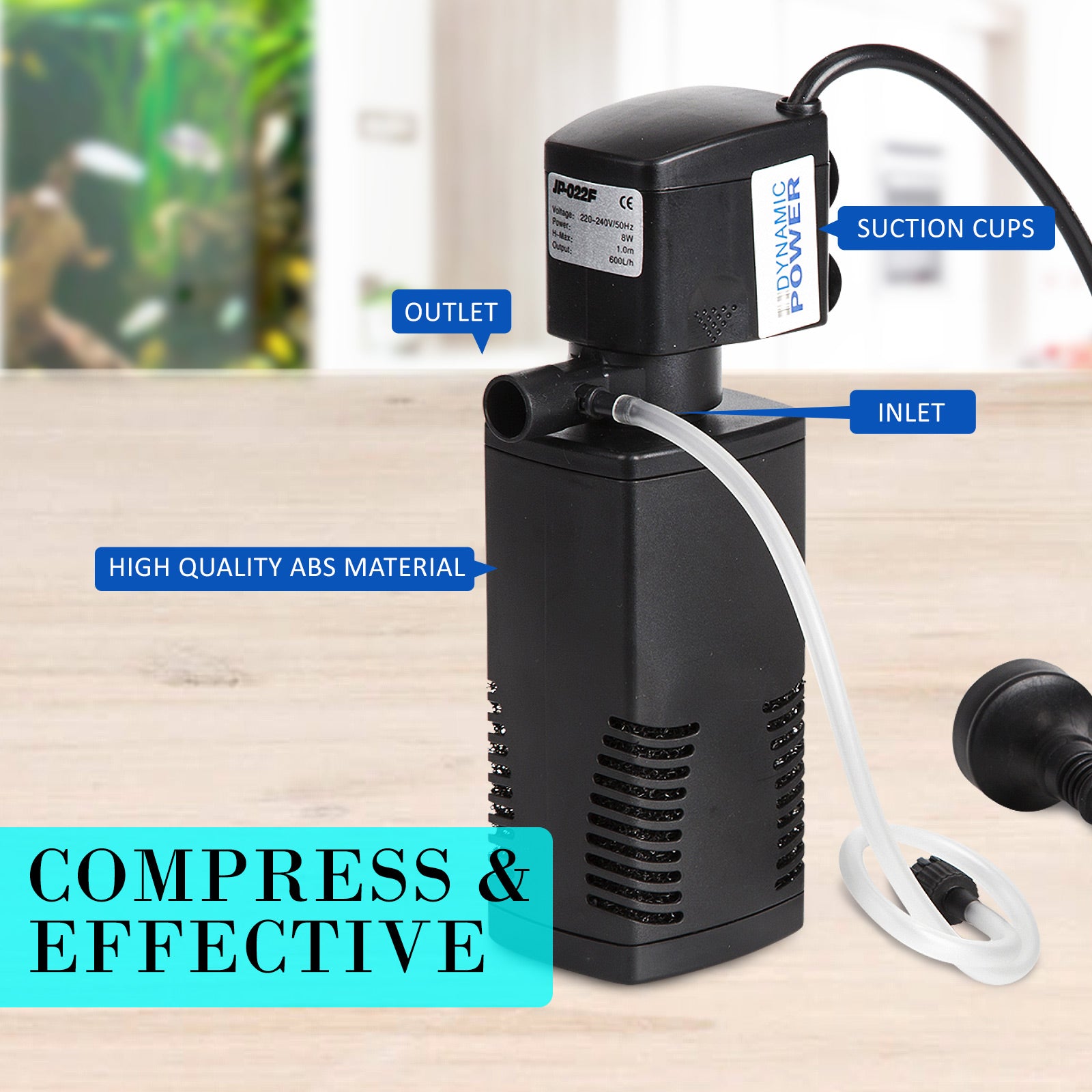 Aquarium Submersible Filter Pond Pump 600L/H 8W 1m V274-AQ-JP022F-8
