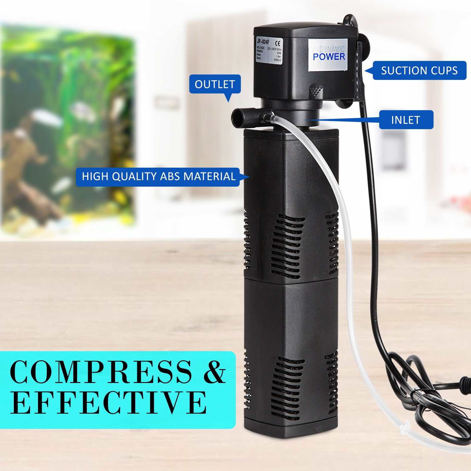 Aquarium Submersible Filter Pond Pump 1200L/H 22W 1.6m V274-AQ-JP024F-22