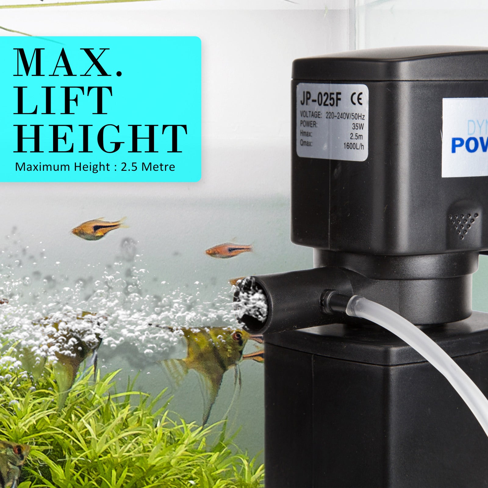 Aquarium Submersible Filter Pond Pump 1600L/H 35W 2.5m V274-AQ-JP025F-35