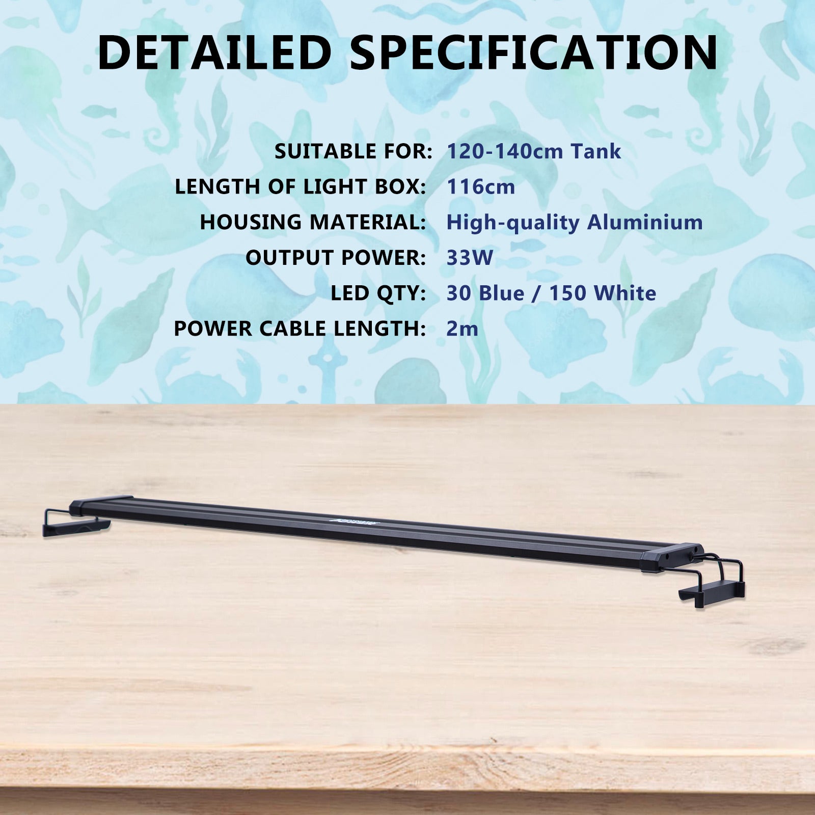 27W Aquarium Blue White LED Light for Tank 95-115cm V274-AQ-LED100-27W