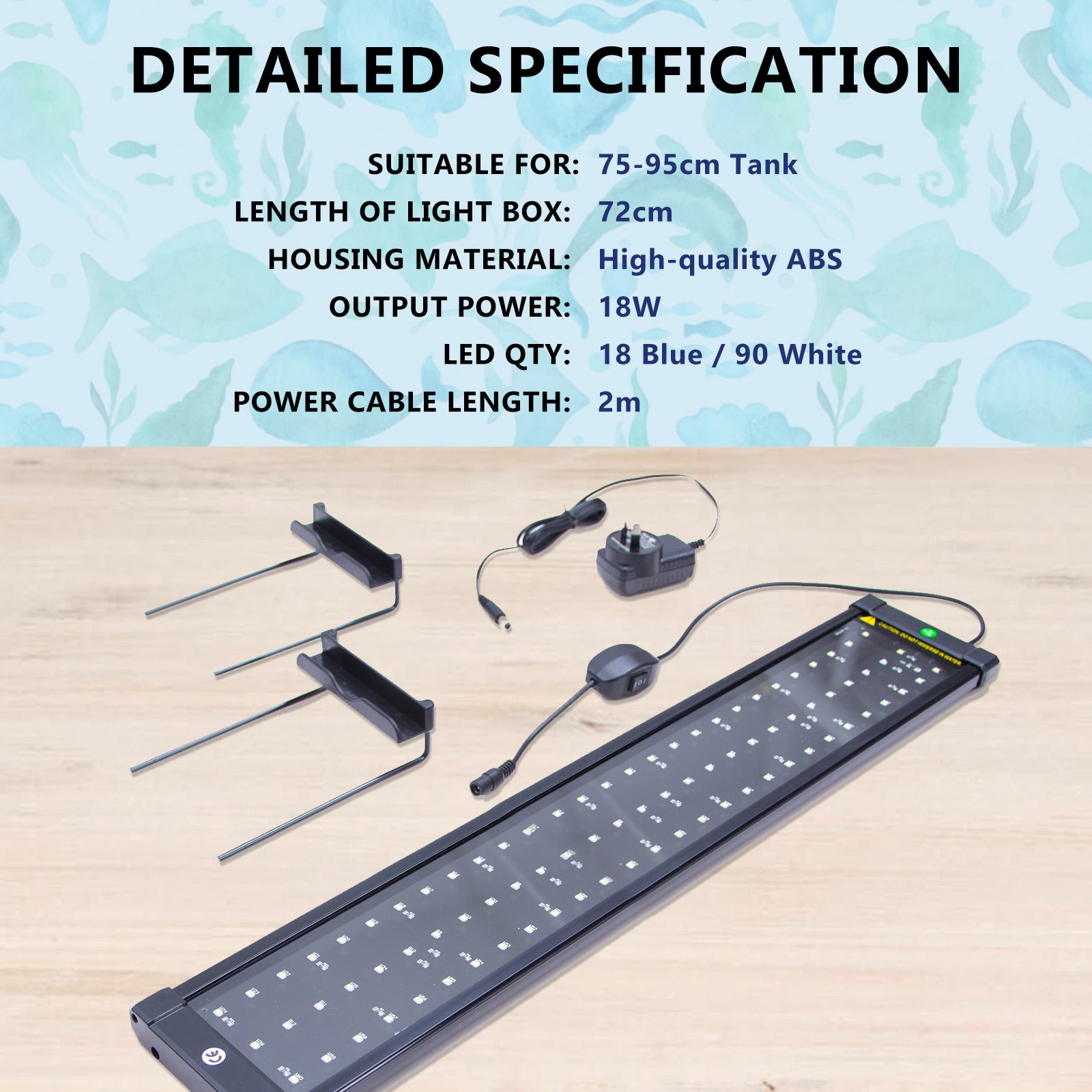 18W Aquarium Blue White LED Light for Tank 75-95cm V274-AQ-LED80-18W