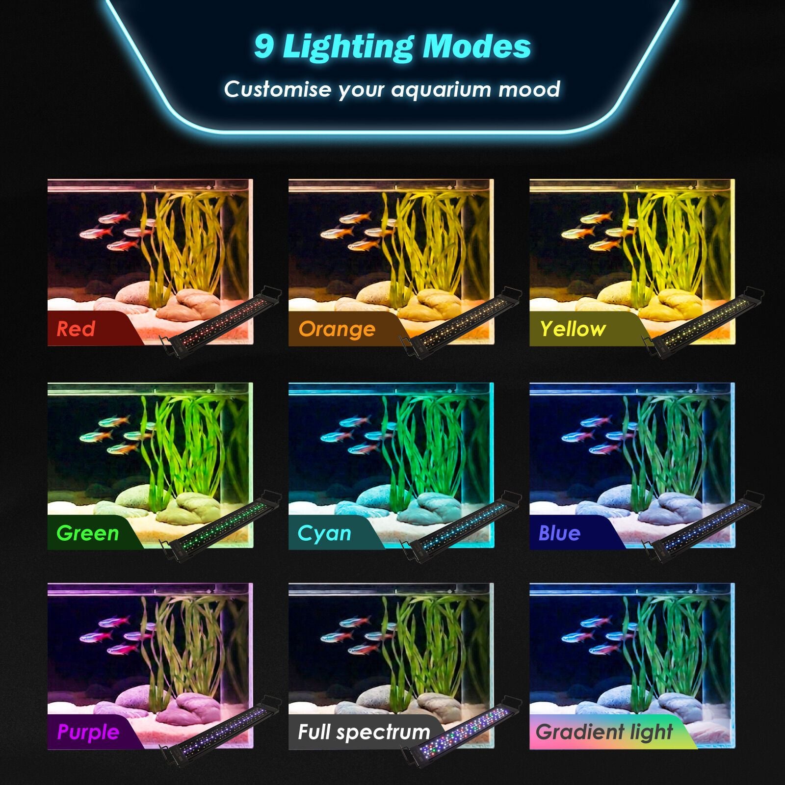 Dynamic Power Planted Aquarium LED Light Day Night Cycle Full Spectrum 18W 40cm
