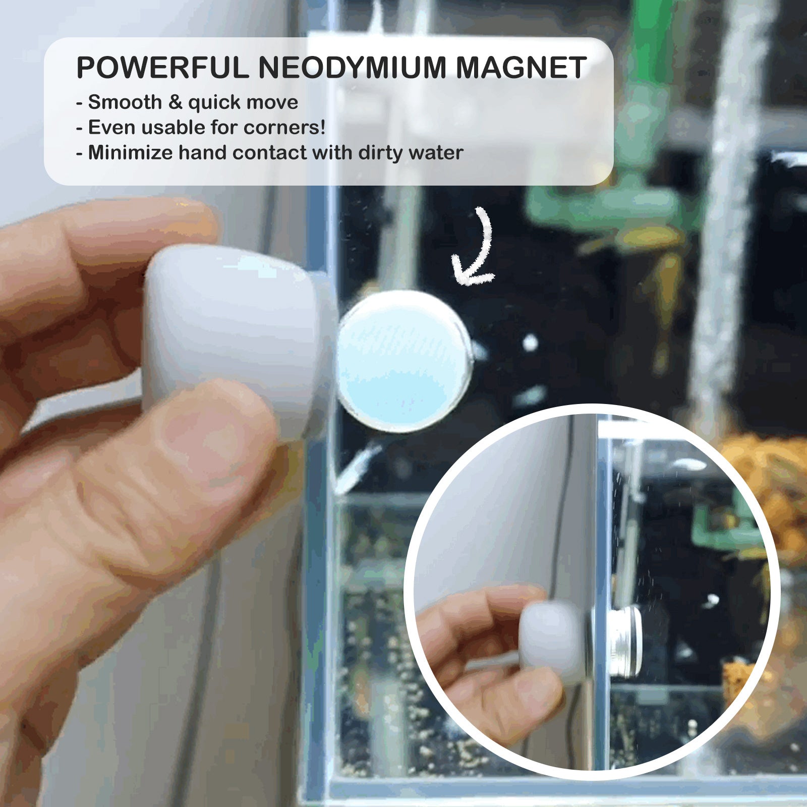 Fish Tank Corner Moss Magnet Scraper Glass Algae Cleaner Magnetic Scrubber GREY V274-AQ-MF-MAGMOSS-GY