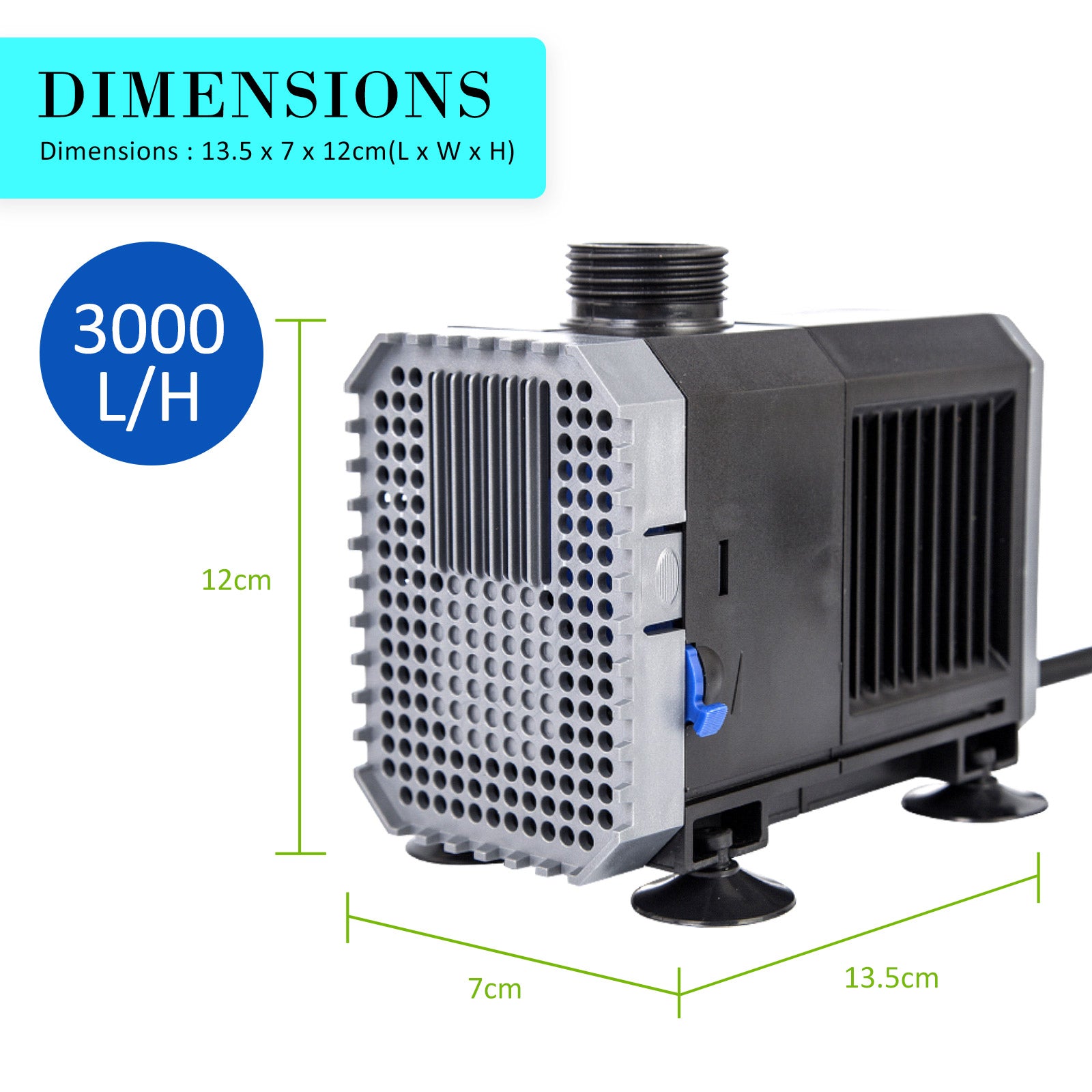 Aquarium Submersible Pond Water Pump 3000L/H 55W 3m V274-AQ-SP3000