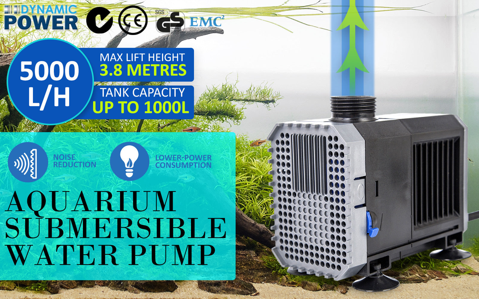 Aquarium Submersible Pond Water Pump 5000L/H 80W 3.8m V274-AQ-SP5000