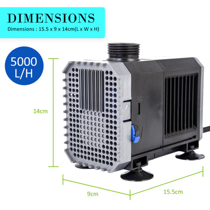 Aquarium Submersible Pond Water Pump 5000L/H 80W 3.8m V274-AQ-SP5000