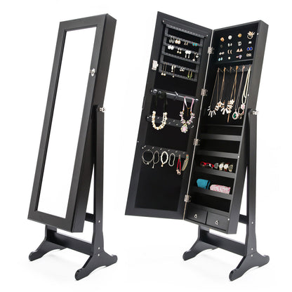 Mirror Jewellery Cabinet Organiser 2 Drawers LOWE 146cm BLACK V274-FT-2D-146BK