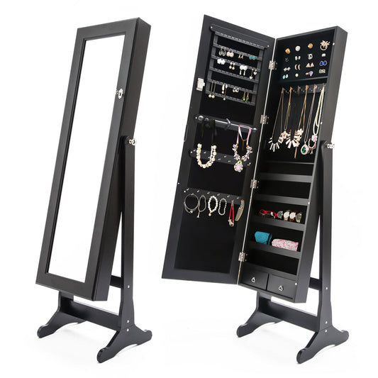 Mirror Jewellery Cabinet Organiser 2 Drawers LOWE 146cm BLACK V274-FT-2D-146BK