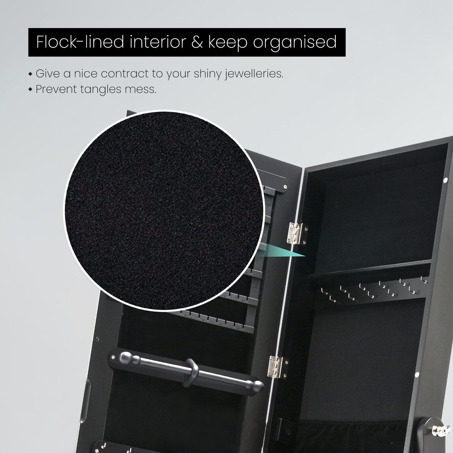Mirror Jewellery Cabinet Organiser 2 Drawers LOWE 146cm BLACK V274-FT-2D-146BK