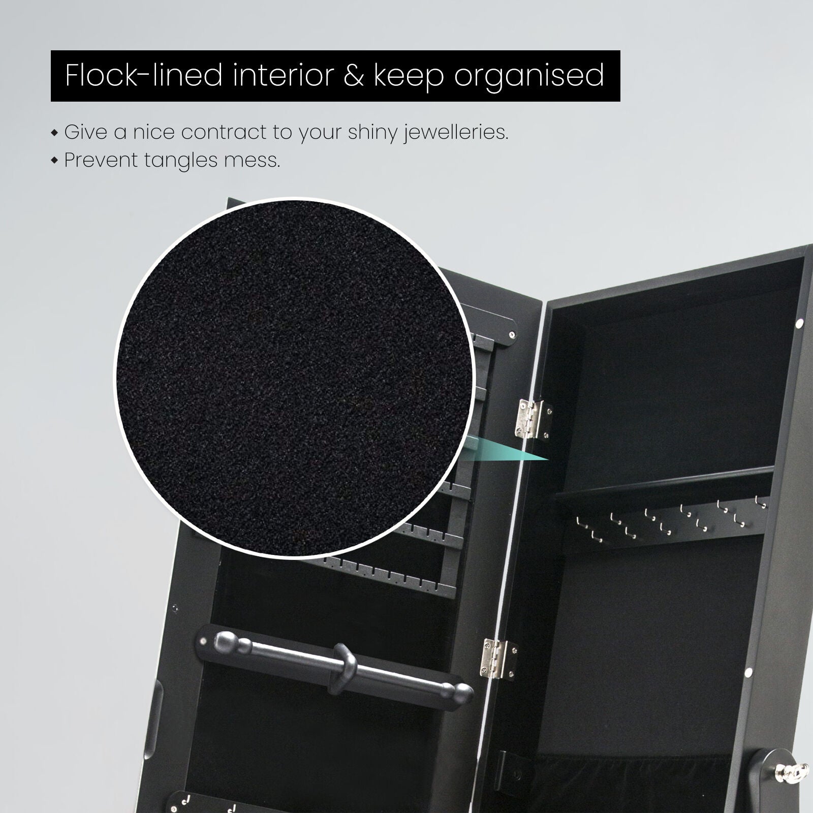 Mirror Jewellery Cabinet Organiser 2 Drawers LOWE 146cm BLACK V274-FT-2D-146BK