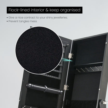 Mirror Jewellery Cabinet Organiser 2 Drawers LOWE 146cm BLACK V274-FT-2D-146BK