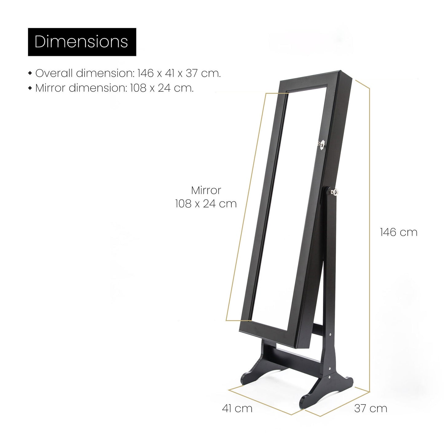 Mirror Jewellery Cabinet Organiser 2 Drawers LOWE 146cm BLACK V274-FT-2D-146BK