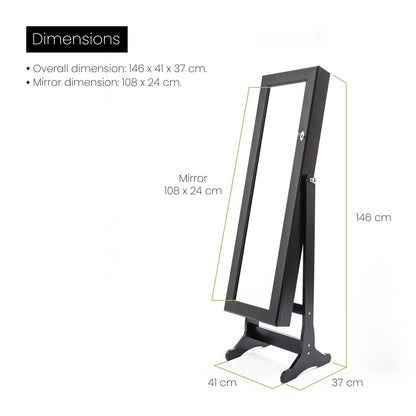 Mirror Jewellery Cabinet Organiser 2 Drawers LOWE 146cm BLACK V274-FT-2D-146BK
