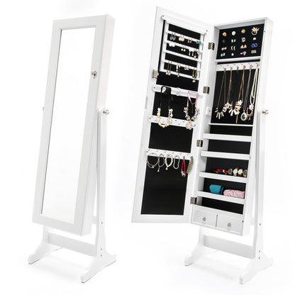 Mirror Jewellery Cabinet Organiser 2 Drawers LOWE 146cm WHITE V274-FT-2D-146WH