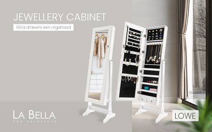 Mirror Jewellery Cabinet Organiser 2 Drawers LOWE 146cm WHITE V274-FT-2D-146WH