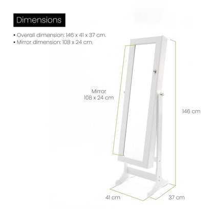 Mirror Jewellery Cabinet Organiser 2 Drawers LOWE 146cm WHITE V274-FT-2D-146WH