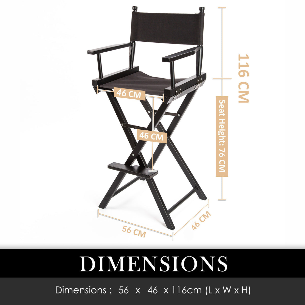 2X Director Movie Folding Tall Chair 76cm DARK HUMOR V274-FT-6015DC-BK2