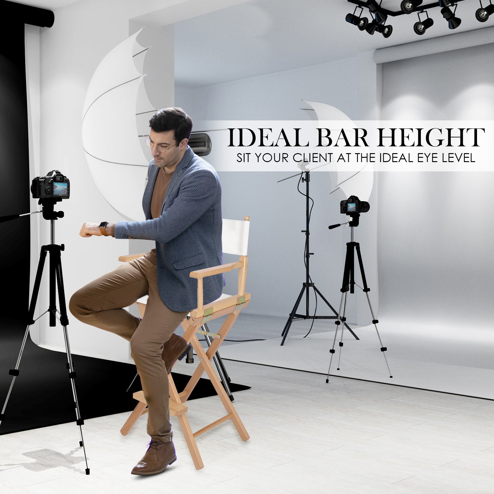 Director Movie Folding Tall Chair 76cm Beech WOOD HUMOR V274-FT-6015DC-WD