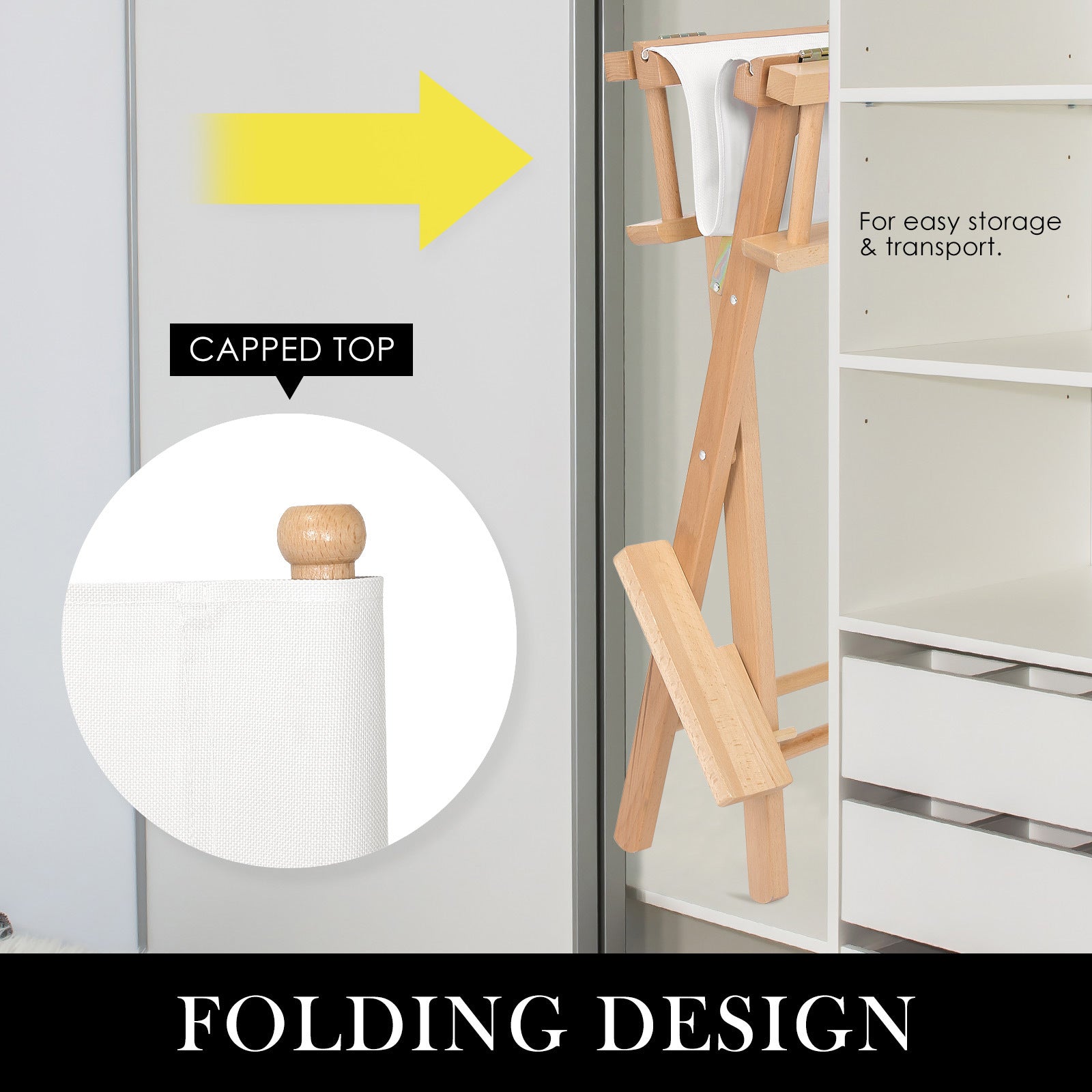 Director Movie Folding Tall Chair 76cm Beech WOOD HUMOR V274-FT-6015DC-WD