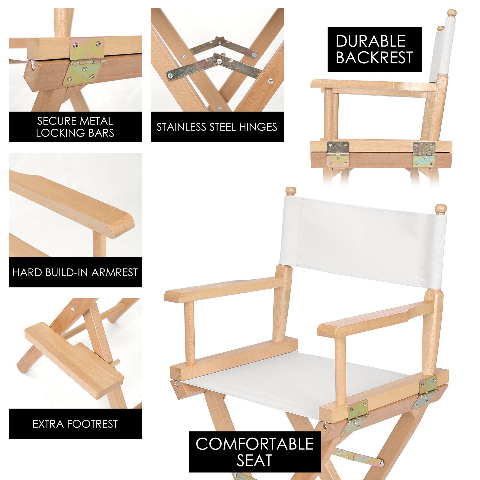 Director Movie Folding Tall Chair 76cm Beech WOOD HUMOR V274-FT-6015DC-WD