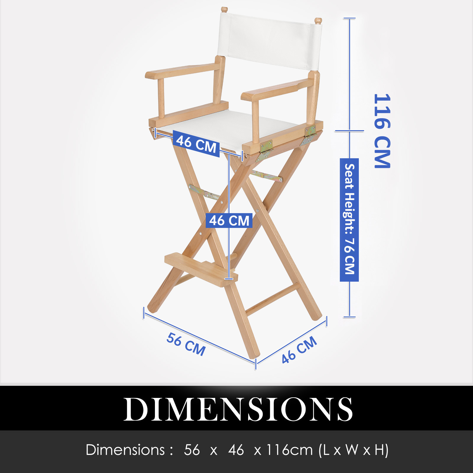 Director Movie Folding Tall Chair 76cm Beech WOOD HUMOR V274-FT-6015DC-WD