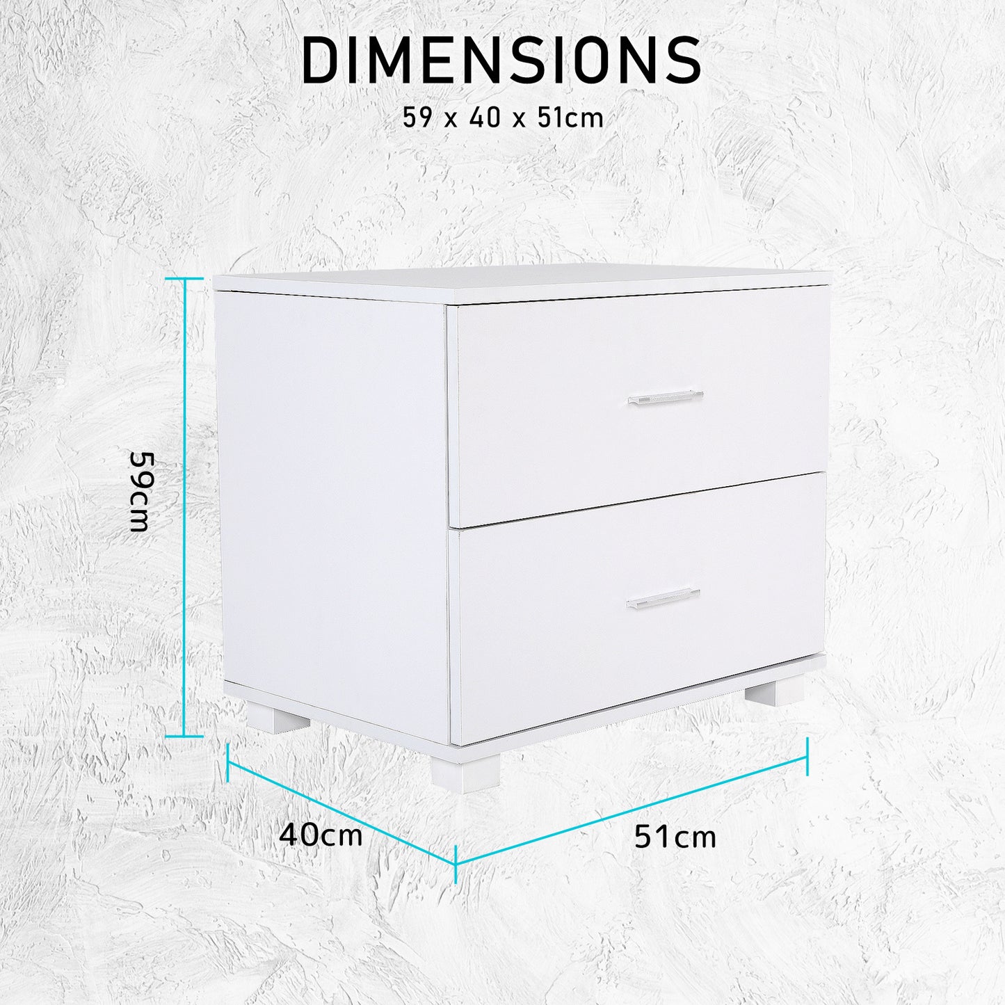 2X Bedside Table Side Storage Cabinet Nightstand Bedroom 2 Drawer Legs ETTA WHITE V274-FT-BEDT-2DD08-WH2