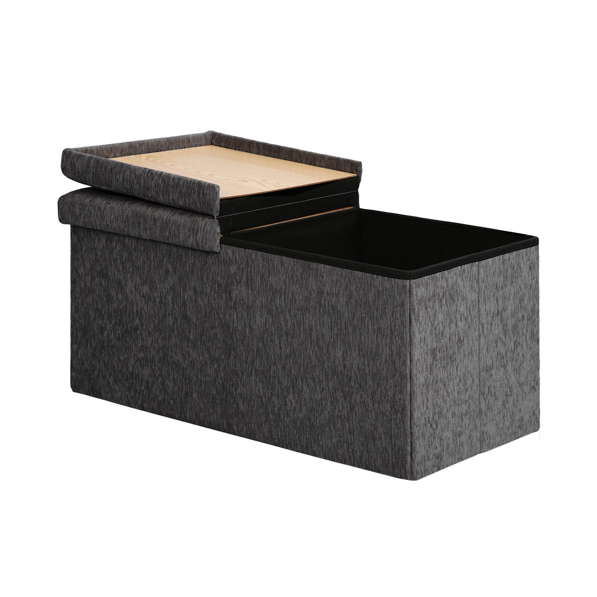 Foldable Storage Ottoman - Flip Lid Side Table Toy Blanket Organiser Seat KIRA BLACK V274-FT-BL-231611BE-BK