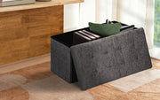 Foldable Storage Ottoman - Flip Lid Side Table Toy Blanket Organiser Seat KIRA BLACK V274-FT-BL-231611BE-BK
