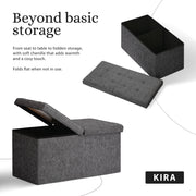 Foldable Storage Ottoman - Flip Lid Side Table Toy Blanket Organiser Seat KIRA BLACK V274-FT-BL-231611BE-BK