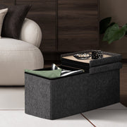 Foldable Storage Ottoman - Flip Lid Side Table Toy Blanket Organiser Seat KIRA BLACK V274-FT-BL-231611BE-BK