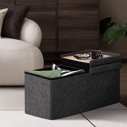 Foldable Storage Ottoman - Flip Lid Side Table Toy Blanket Organiser Seat KIRA BLACK V274-FT-BL-231611BE-BK