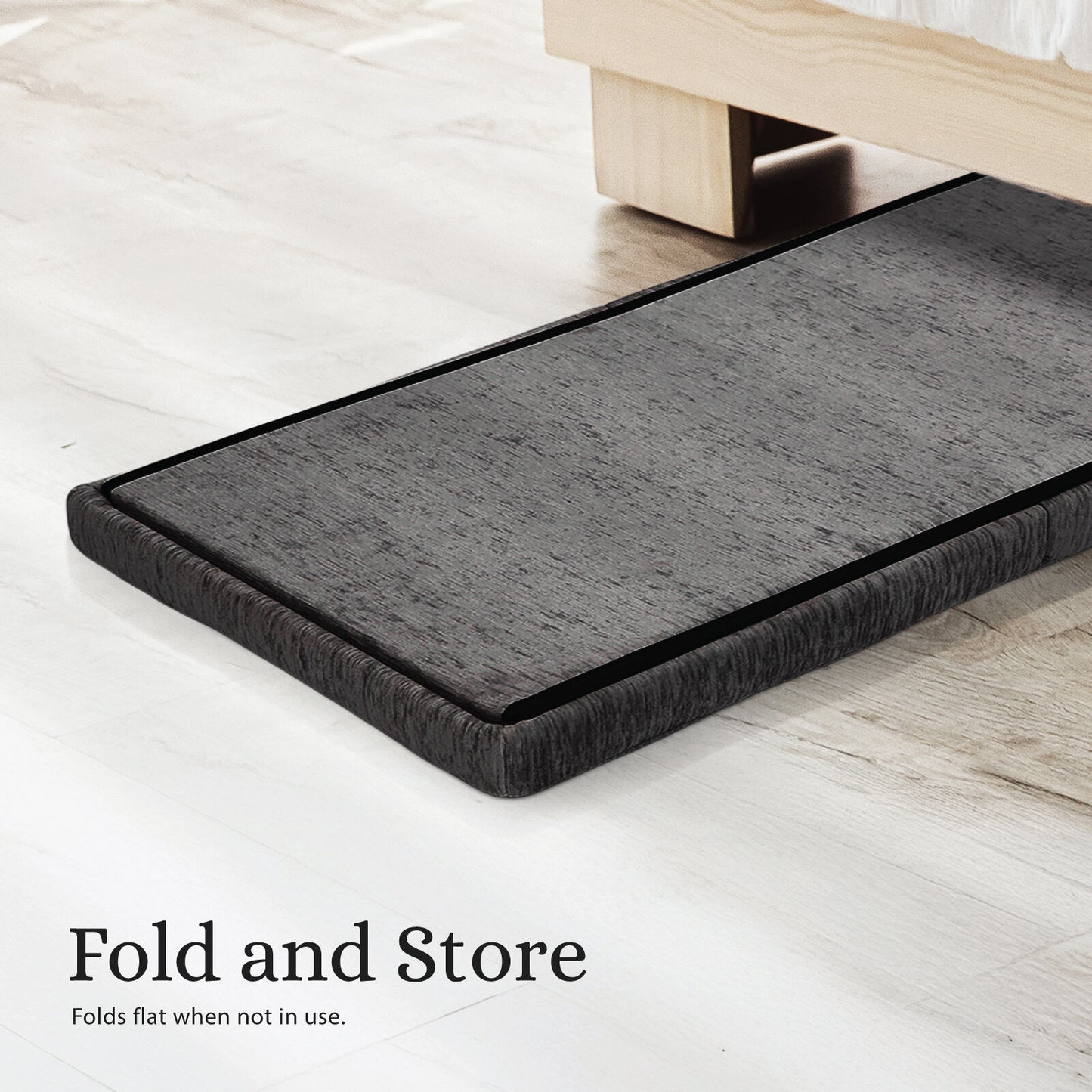 Foldable Storage Ottoman - Flip Lid Side Table Toy Blanket Organiser Seat KIRA BLACK V274-FT-BL-231611BE-BK