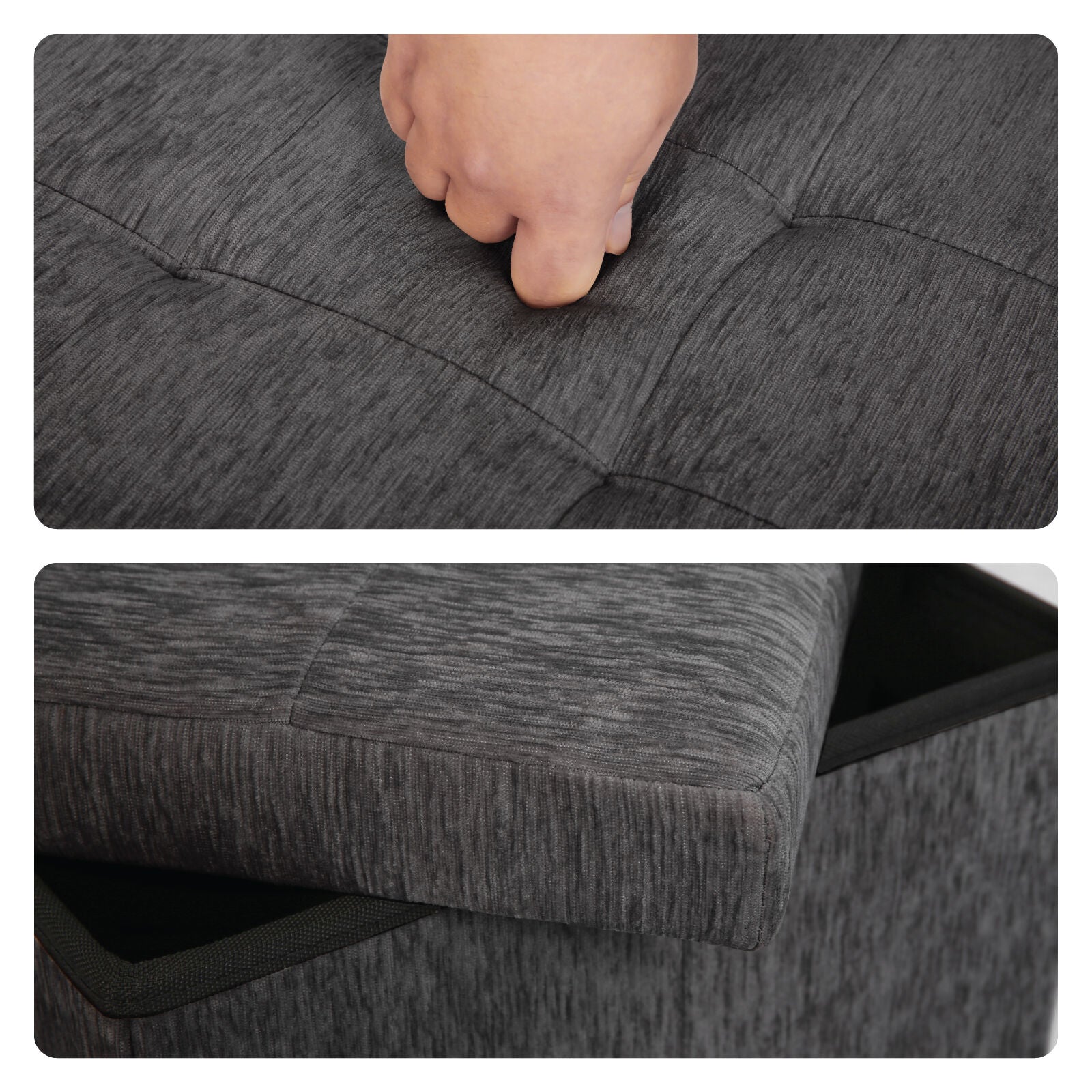 Foldable Storage Ottoman - Flip Lid Side Table Toy Blanket Organiser Seat KIRA BLACK V274-FT-BL-231611BE-BK