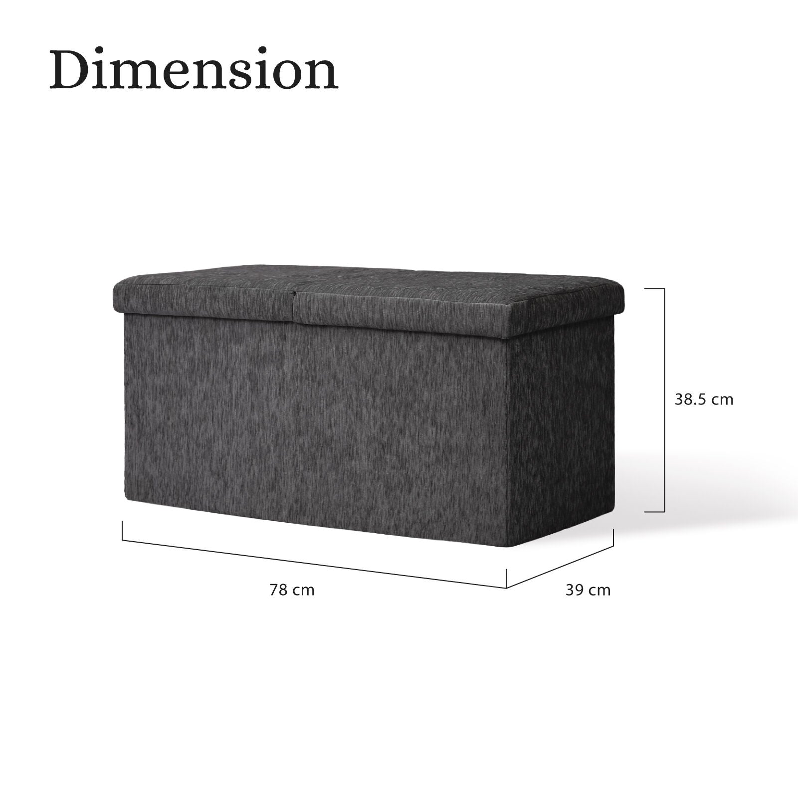 Foldable Storage Ottoman - Flip Lid Side Table Toy Blanket Organiser Seat KIRA BLACK V274-FT-BL-231611BE-BK