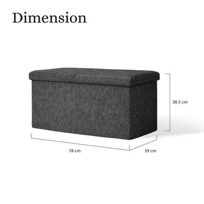Foldable Storage Ottoman - Flip Lid Side Table Toy Blanket Organiser Seat KIRA BLACK V274-FT-BL-231611BE-BK