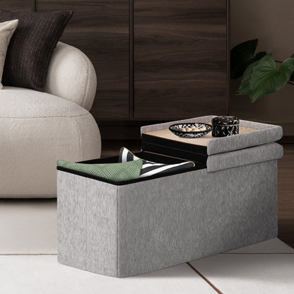 Foldable Storage Ottoman - Flip Lid Side Table Toy Blanket Organiser Seat KIRA GREY V274-FT-BL-231611BE-GY
