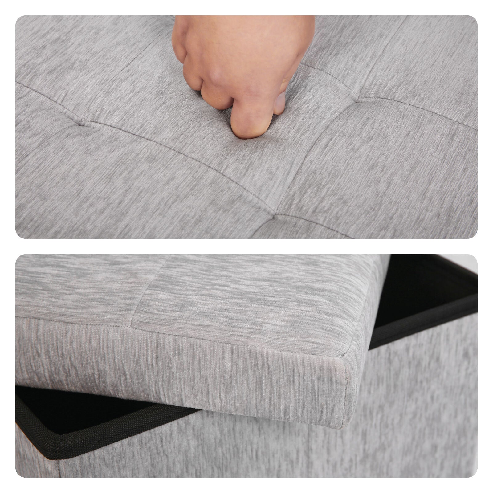 Foldable Storage Ottoman - Flip Lid Side Table Toy Blanket Organiser Seat KIRA GREY V274-FT-BL-231611BE-GY