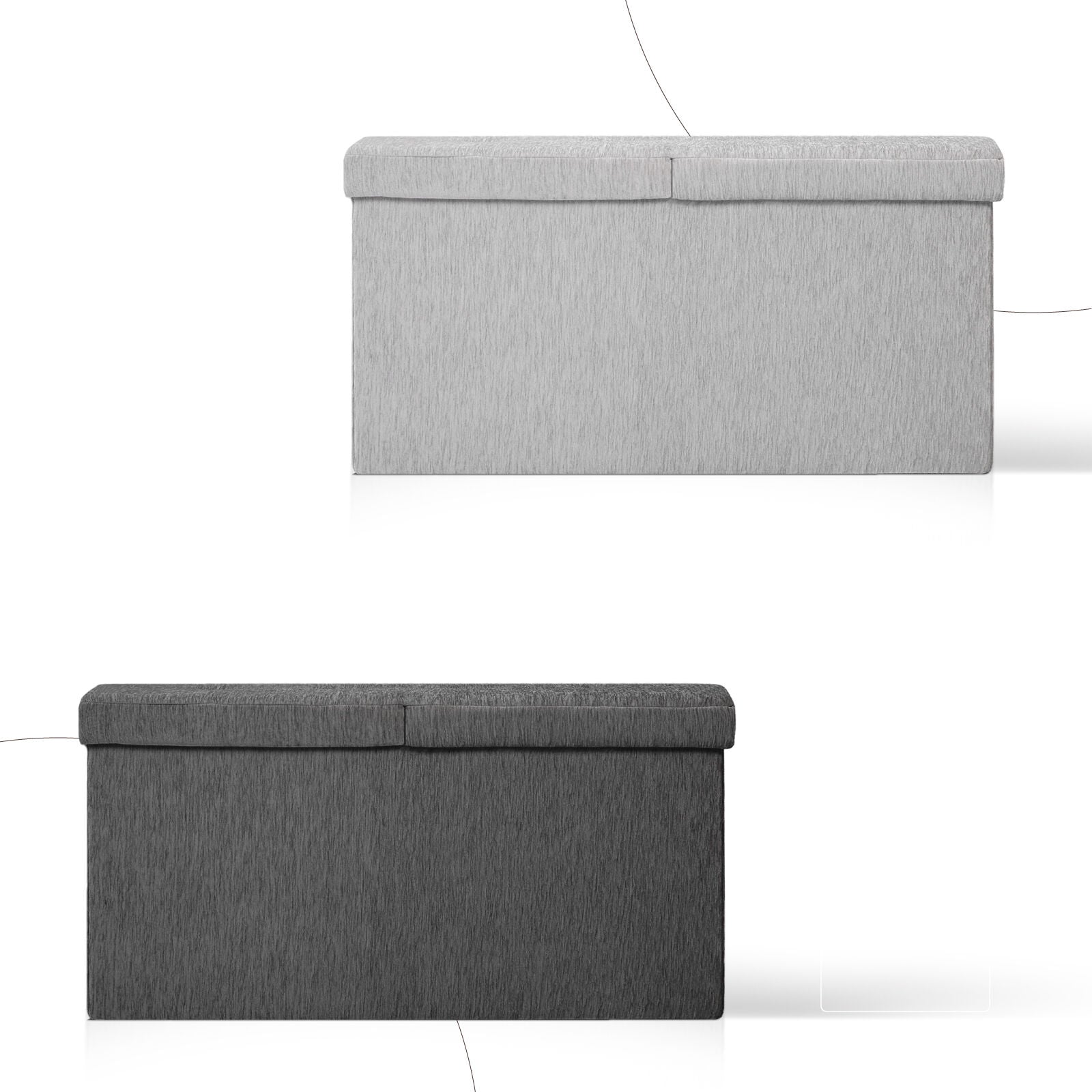 Foldable Storage Ottoman - Flip Lid Side Table Toy Blanket Organiser Seat KIRA GREY V274-FT-BL-231611BE-GY