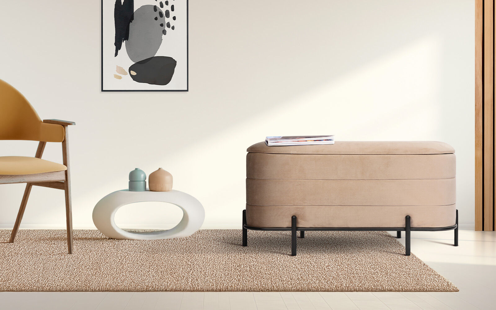 La Bella Coffee Table Storage Ottoman - Velvet Blanket Box Bench DEMI - CAMEL BEIGE V274-FT-BL-241023KE-LBN