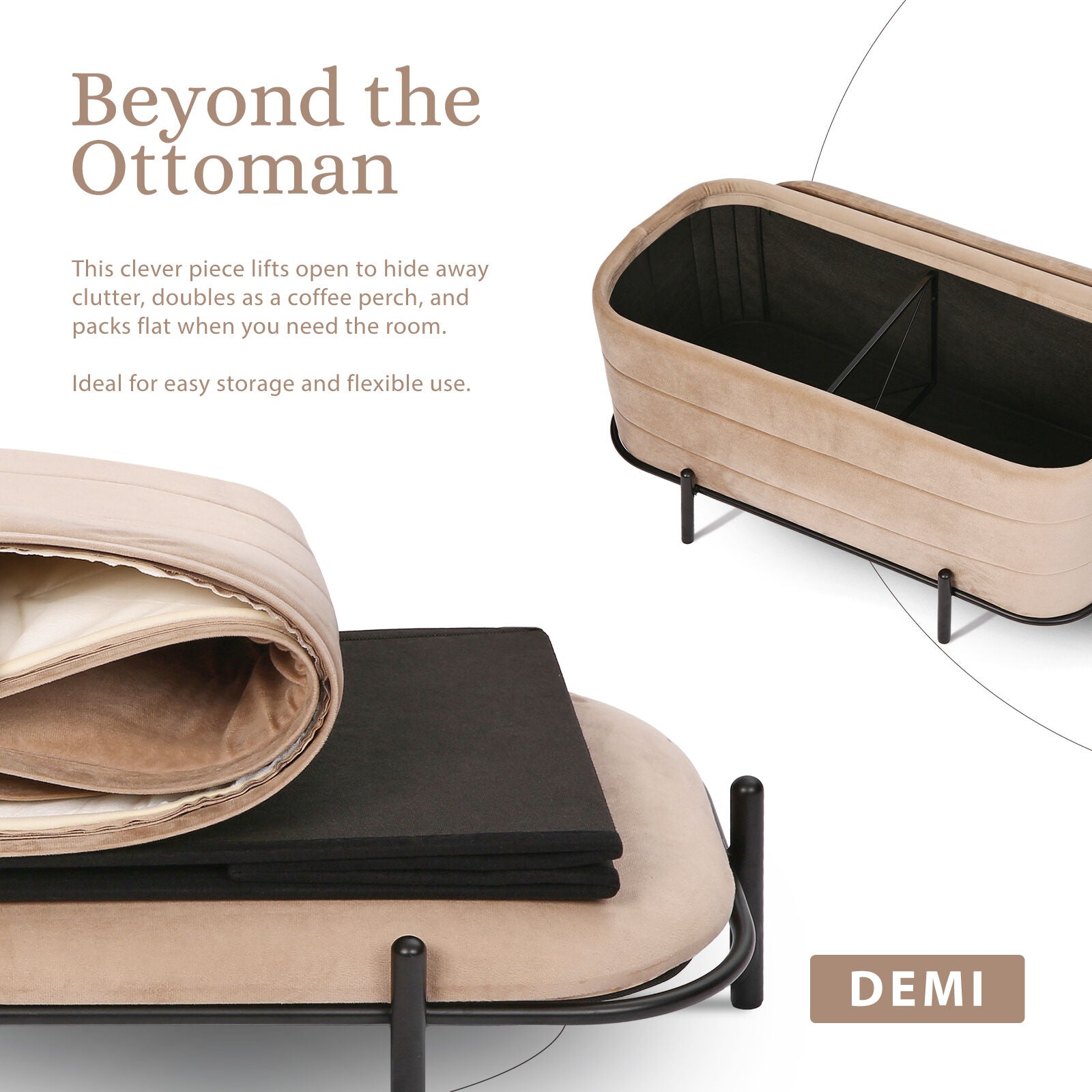 La Bella Coffee Table Storage Ottoman - Velvet Blanket Box Bench DEMI - CAMEL BEIGE V274-FT-BL-241023KE-LBN
