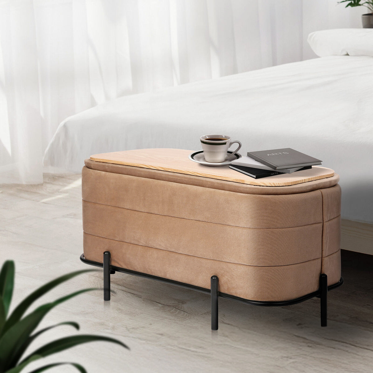 La Bella Coffee Table Storage Ottoman - Velvet Blanket Box Bench DEMI - CAMEL BEIGE V274-FT-BL-241023KE-LBN