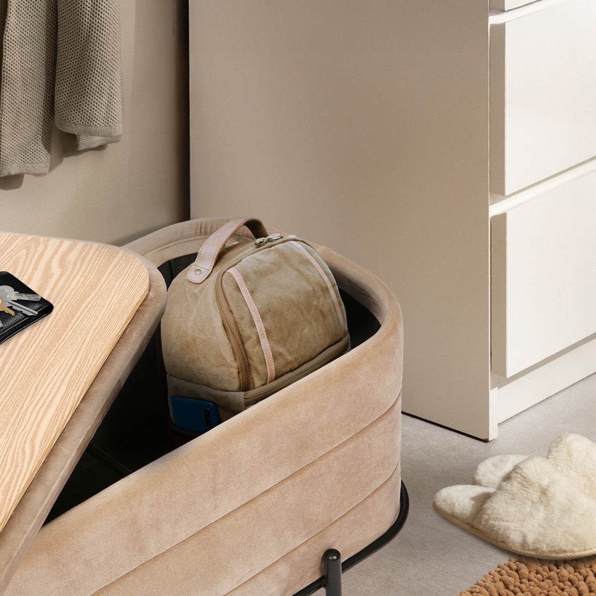La Bella Coffee Table Storage Ottoman - Velvet Blanket Box Bench DEMI - CAMEL BEIGE V274-FT-BL-241023KE-LBN
