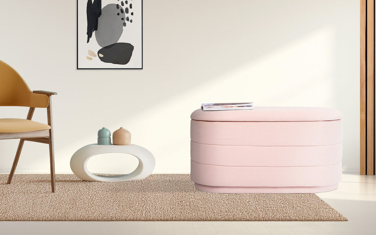 Coffee Table Storage Ottoman - Chenille Fabic Padded Blanket Box Bench CELIA - PINK V274-FT-BL-250105KE-PK