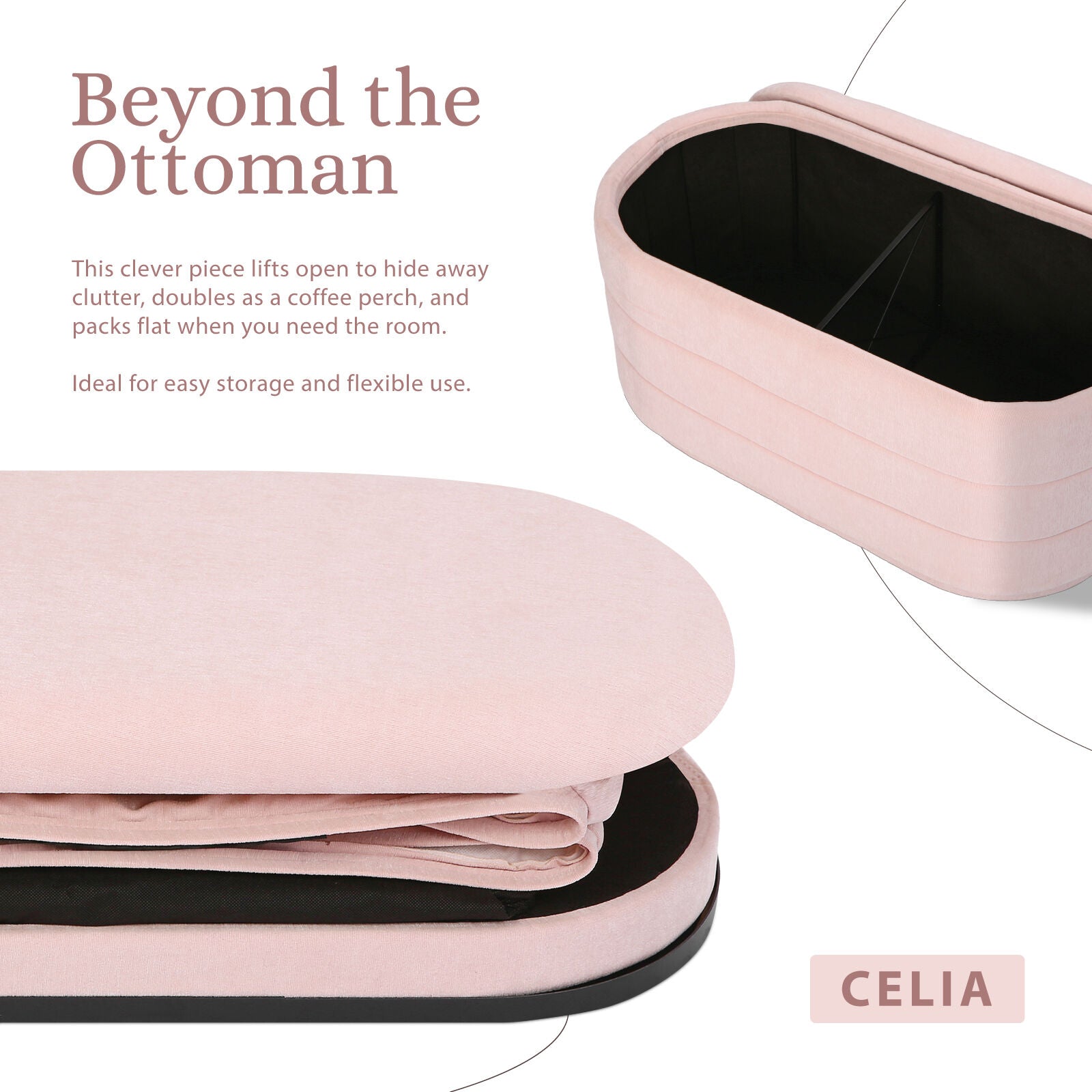 Coffee Table Storage Ottoman - Chenille Fabic Padded Blanket Box Bench CELIA - PINK V274-FT-BL-250105KE-PK