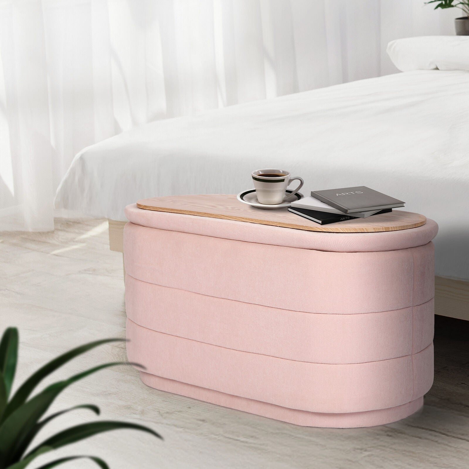 Coffee Table Storage Ottoman - Chenille Fabic Padded Blanket Box Bench CELIA - PINK V274-FT-BL-250105KE-PK